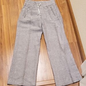 Athleta Light Gray Wide-Leg Linen-Blend Drawstring Pants